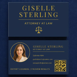 Lawyer Navy Blue Gold Attorney at Law QR Code Visitenkarte
