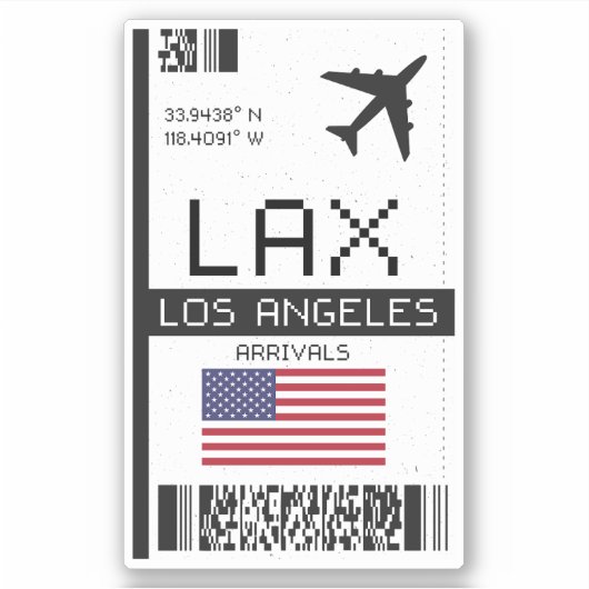LAX Los Angeles Boarding Pass - Kalifornien Reisen Aufkleber (Vorderseite)