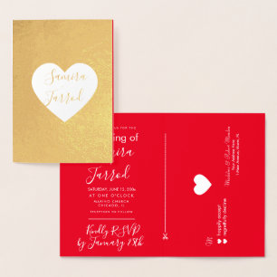 Lax rote und goldene Herz-RSVP- und Hochzeitskarte Folienkarte