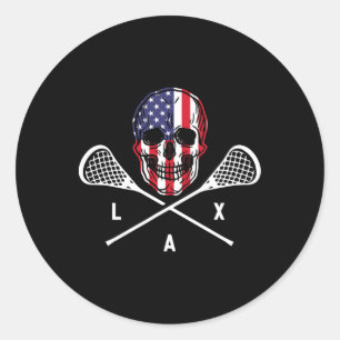 Lax Skeleton Us Flag Lax Player Lacrosse Runder Aufkleber