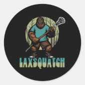 Laxsquatch! Bigfoot Lacrosse Player Funny Sasquatc Runder Aufkleber (Vorderseite)
