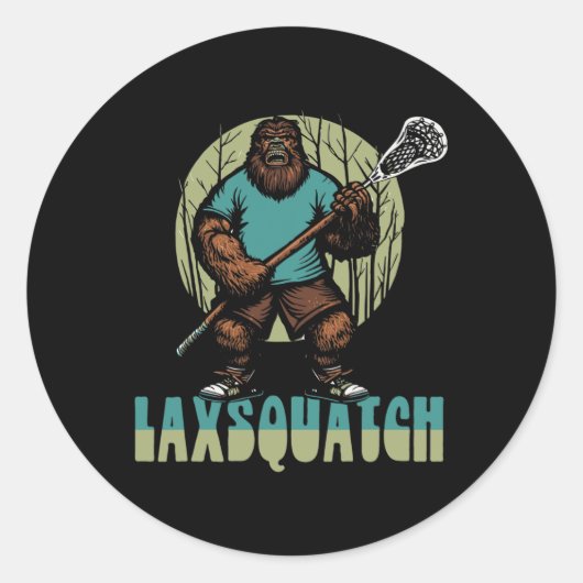 Laxsquatch! Bigfoot Lacrosse Player Funny Sasquatc Runder Aufkleber (Vorderseite)