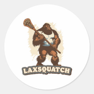 Laxsquatch! Bigfoot Lacrosse Player Funny Sasquatc Runder Aufkleber