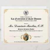 Lay Dominican Certificate (Vorne/Hinten)