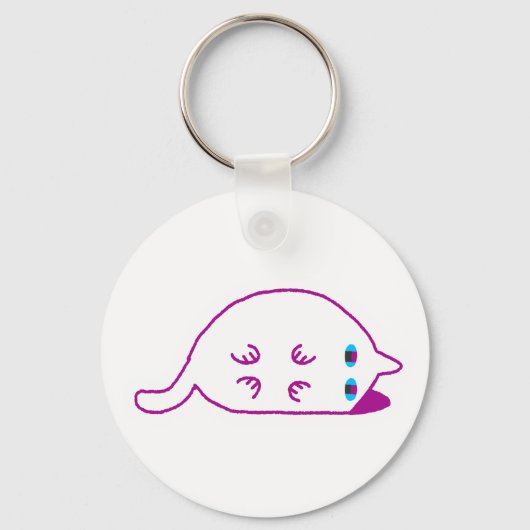 Lay Down Chonky White Cat Keychain Schlüsselanhänger (Vorderseite)