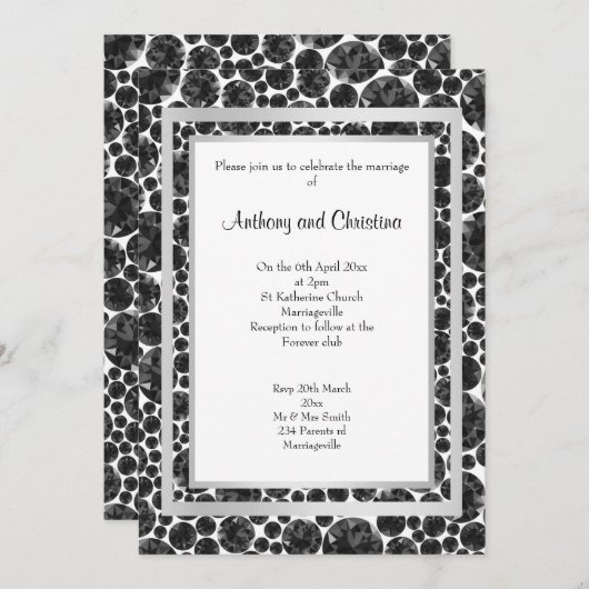 LAYER DIAMOND BLACK SILVER ELEGANT WEDING EINLADUNG (Vorne/Hinten)