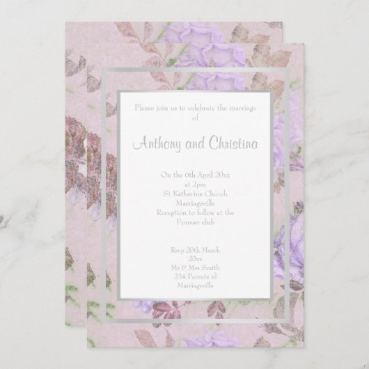 LAYER LILA LILAC ROSE FLORAL ELEGANT WEDD EINLADUNG (Vorne/Hinten)