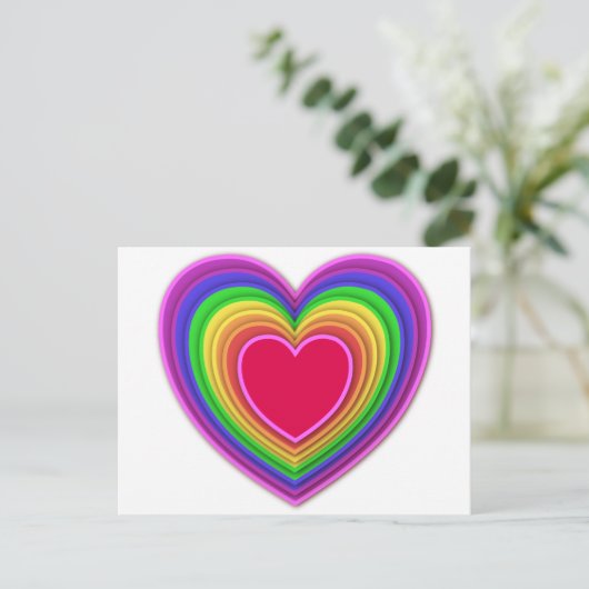 Layered 3-d Herzen Regenbogenfarben Postkarte (Stehend Vorderseite)