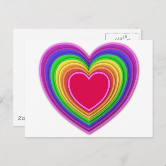 Layered 3-d Herzen Regenbogenfarben Postkarte (Vorne/Hinten)