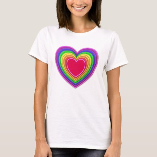 Layered 3-d Herzen Regenbogenfarben T-Shirt (Vorderseite)