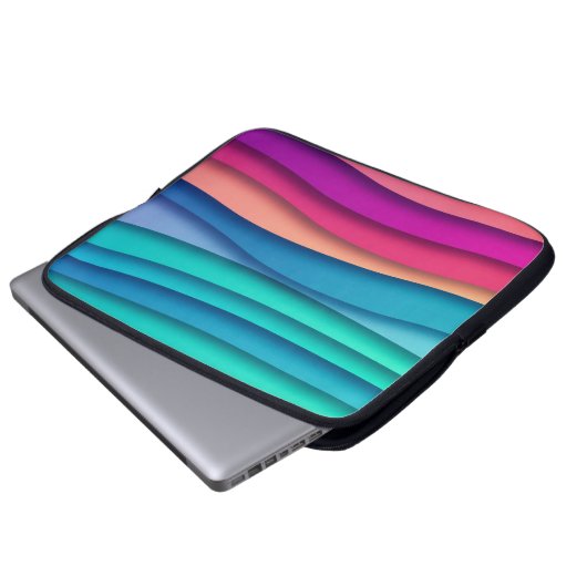 Layered Abstrakte, farbenfrohe Wavy Lines Laptopschutzhülle (Vorne Knopf)