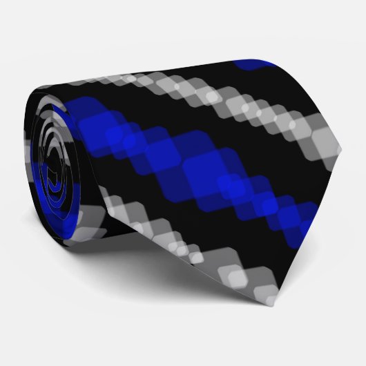 Layered Blue And White Squared On Black Pattern Krawatte (Gerollt)