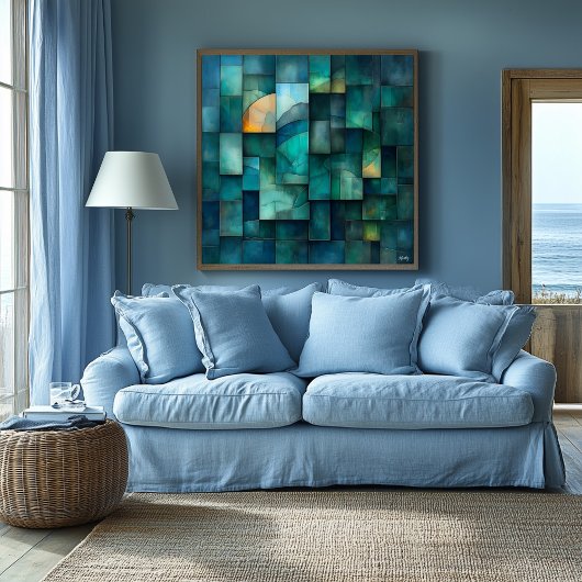 Layered Geometric Abstrakt Art - Aquamarin und bla Poster