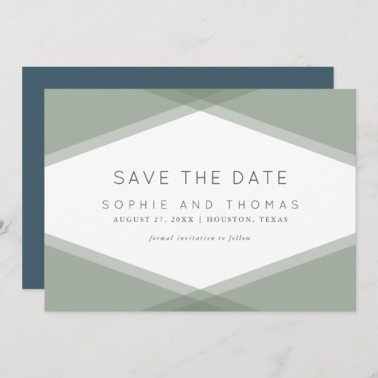 Layered Geometric & Blue Slate Save the Date Einladung (Vorne/Hinten)