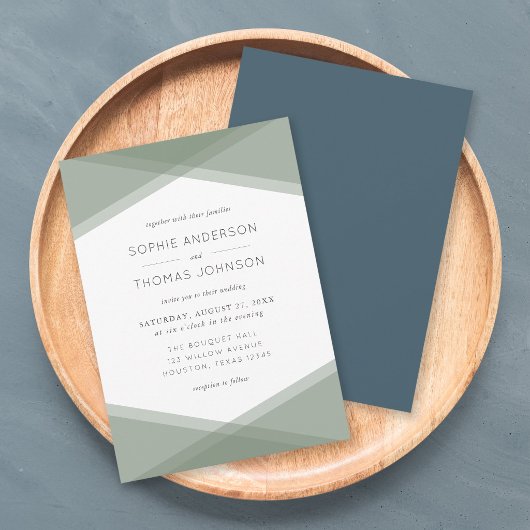 Layered Geometric & Blue Slate Wedding Einladung