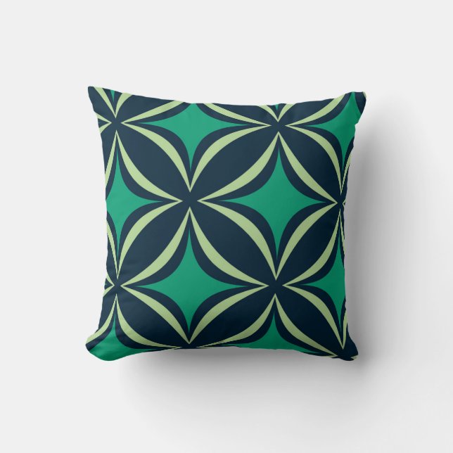“Layered Green- Navy Geometric Patter Throw Pillow Kissen (Vorderseite)