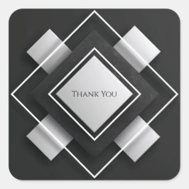 Layered Ivory & Charcoc Geometric Frame Wedding Quadratischer Aufkleber