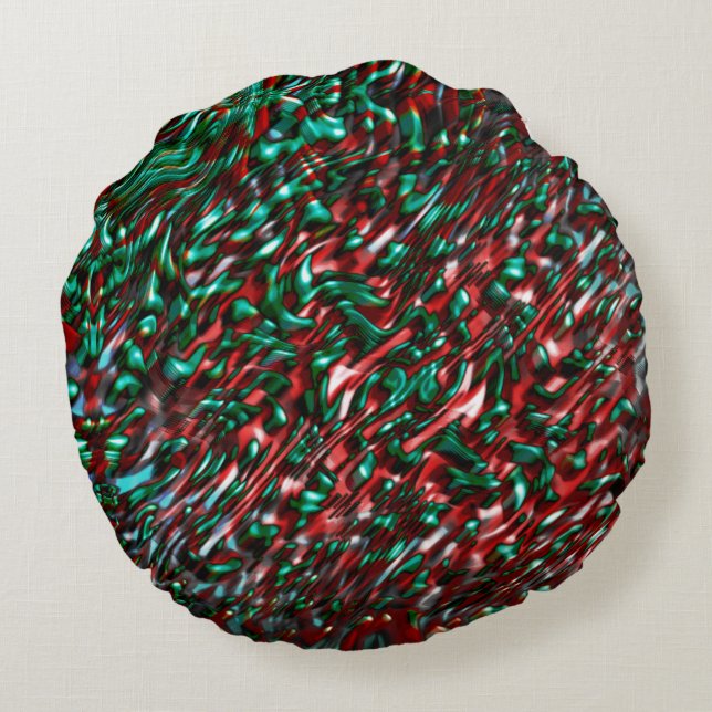 Layered Kurven, grün und bordeauxrot Rundes Kissen (Rückseite)