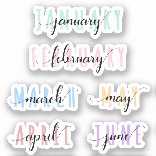Layered Month Name Headers 1st Half (Jan to June) Aufkleber (Vorderseite)