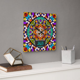 Layered Mosaic Colorful Illusion - Ihre Initialen Quadratische Wanduhr