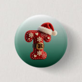 Layered Pastel Gold Trim Letter T Button (Vorderseite)