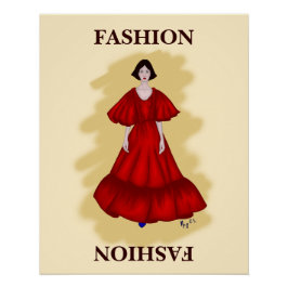 Layered Red Gown with Dreamlike Fashion Mood Poster