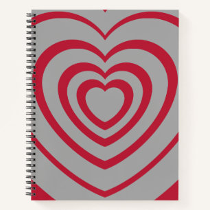 Layered Red & Gray Heart Ästhetik Notizblock