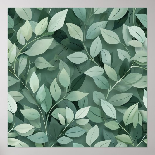 Layered Sage Botanical Leaf Pattern Wall Art Poster (Vorne)
