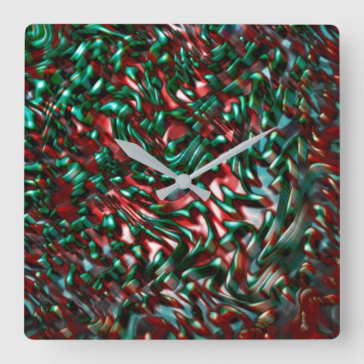 Layerte Kurven, metallische grüne und bordeauxfarb Quadratische Wanduhr (Vorderseite)