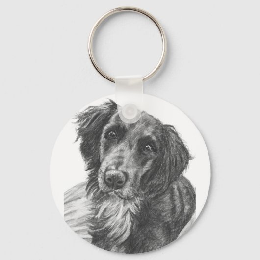 Layla, die Grenz-Collie-Mix-Kohle-Sketch Schlüsselanhänger (Vorderseite)