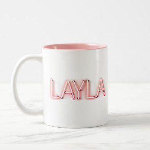 Layla Name in leuchtenden Neonbeleuchtung Neuheit Zweifarbige Tasse