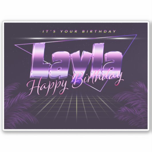 Layla Name Vorname lila retro Sticker Geburtstag (Vorderseite)