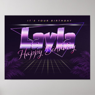 Layla Vorname lila retro Pfannster Geburtstag Poster