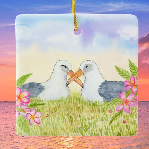 Laysan-Albatros mit rosa Plumerien Keramikornament