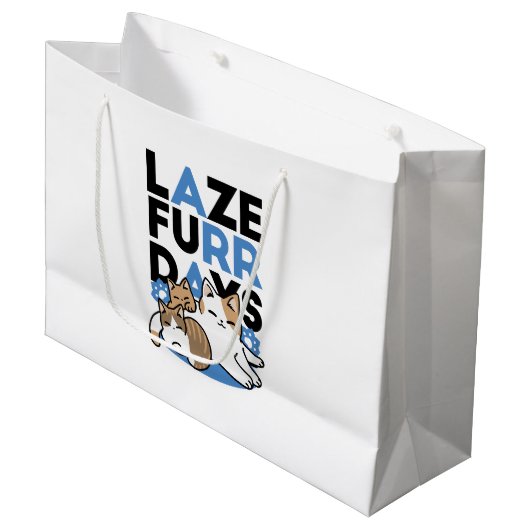 Laze Furdays - Niedliche Lazy Cats Design Große Geschenktüte (Vorderseite Schrägansicht)