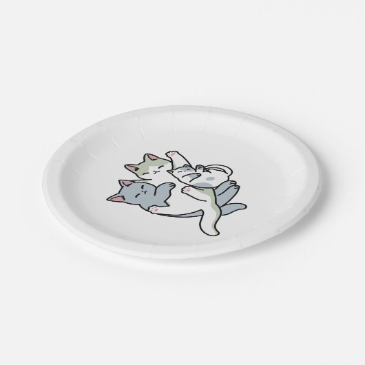 Laze Furdays - Niedliche Lazy Cats Design Pappteller (Schrägansicht)