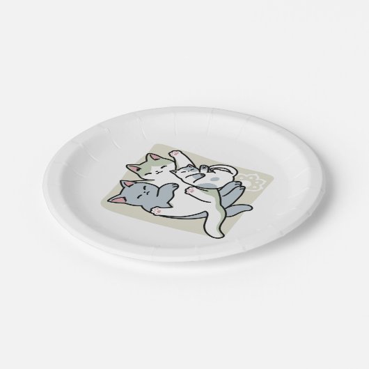 Laze Furdays - Niedliche Lazy Cats Design Pappteller (Schrägansicht)