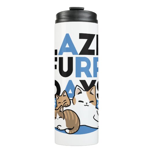 Laze Furdays - Niedliche Lazy Cats Design Thermosbecher (Vorderseite)