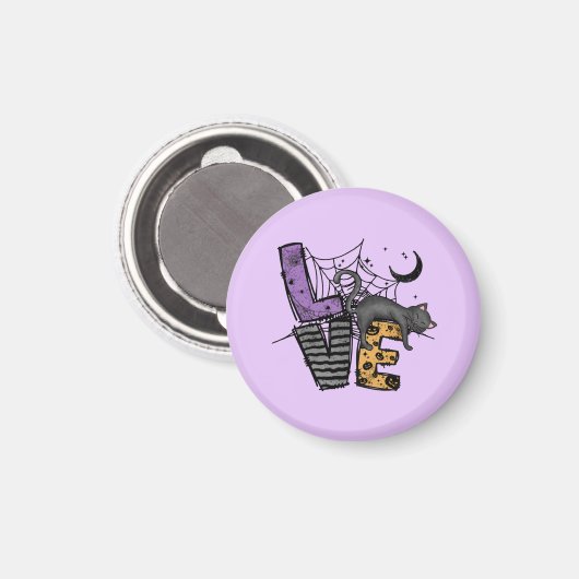 Lazy Black Cat im Spider Web mit Liebe Magnet (Vorderseite/Rückseite)