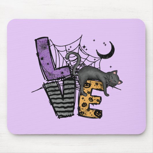Lazy Black Cat im Spider Web mit Liebe Mousepad (Vorne)