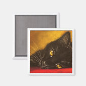 Lazy Black Cat - Magnet (Vorderseite/Rückseite)