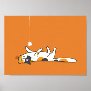 Lazy Calico Katze mit Toy   Funny Kitty Cat Poster