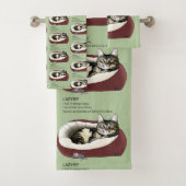 Lazy Cat Bed Green Funny Badhandtuch Set (Insitu)