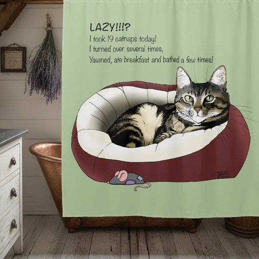 Lazy Cat Bed Green Funny Duschvorhang