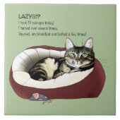 Lazy Cat Bed Green Funny Fliese (Vorderseite)