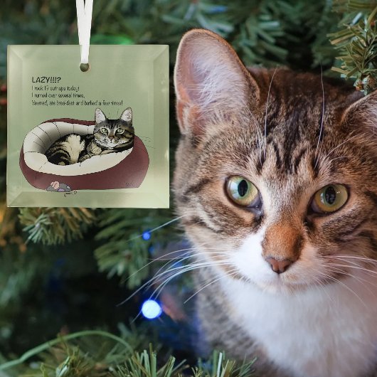 Lazy Cat Bed Green Funny Ornament Aus Glas
