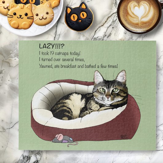 Lazy Cat Bed Green Funny Puzzle