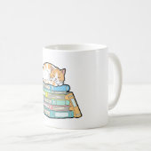 Lazy Cat on Books – Cute Cozy Illustration Kaffeetasse (VorderseiteRechts)