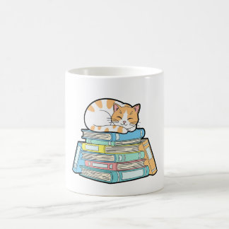 Lazy Cat on Books – Cute Cozy Illustration Kaffeetasse