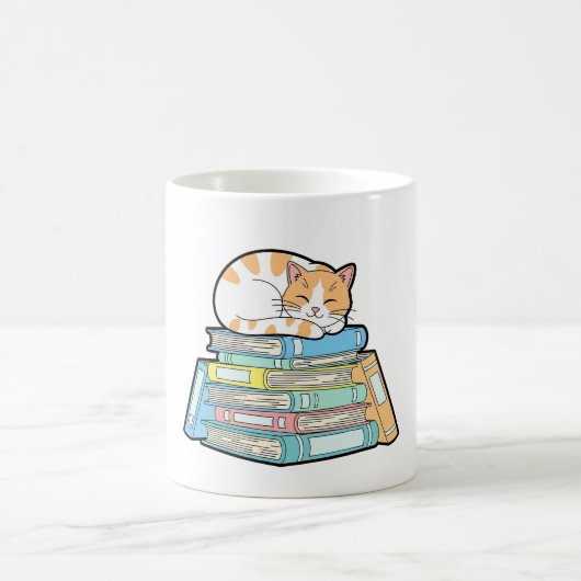 Lazy Cat on Books – Cute Cozy Illustration Kaffeetasse (Mittel)